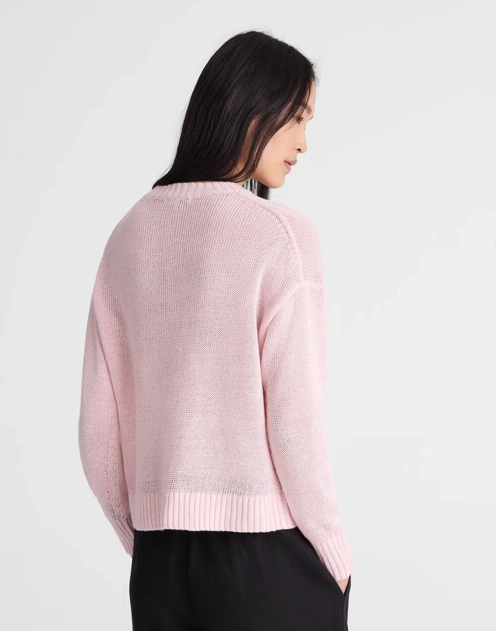 Madewell Linen Drop-Shoulder Sweater Womens Small Pink Blush Crop Pullover NWT - Picture 5 of 11